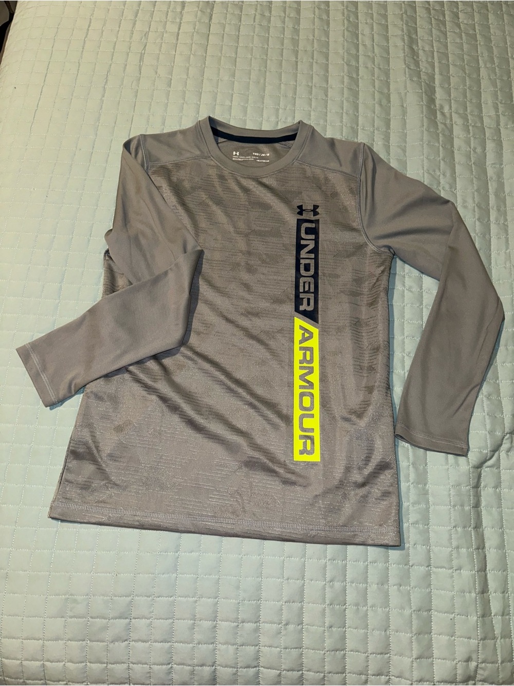 Under Armour Gray Long Sleeve Performance Shirt with Neon Yellow Logo